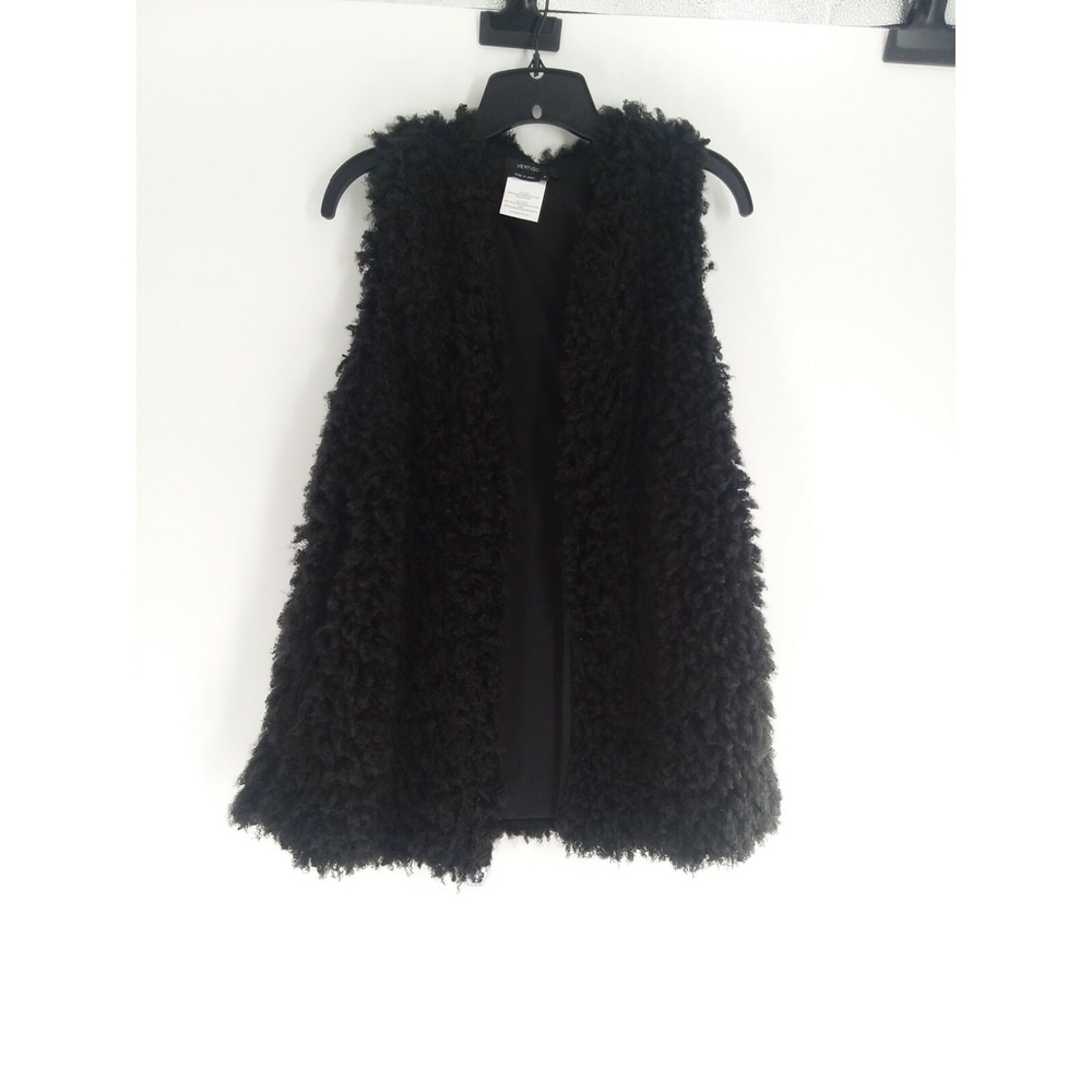 Vertigo Black Warm Fuzzy Faux Fur Vests Side Pockets Sizes S (1) & M (2) NWT